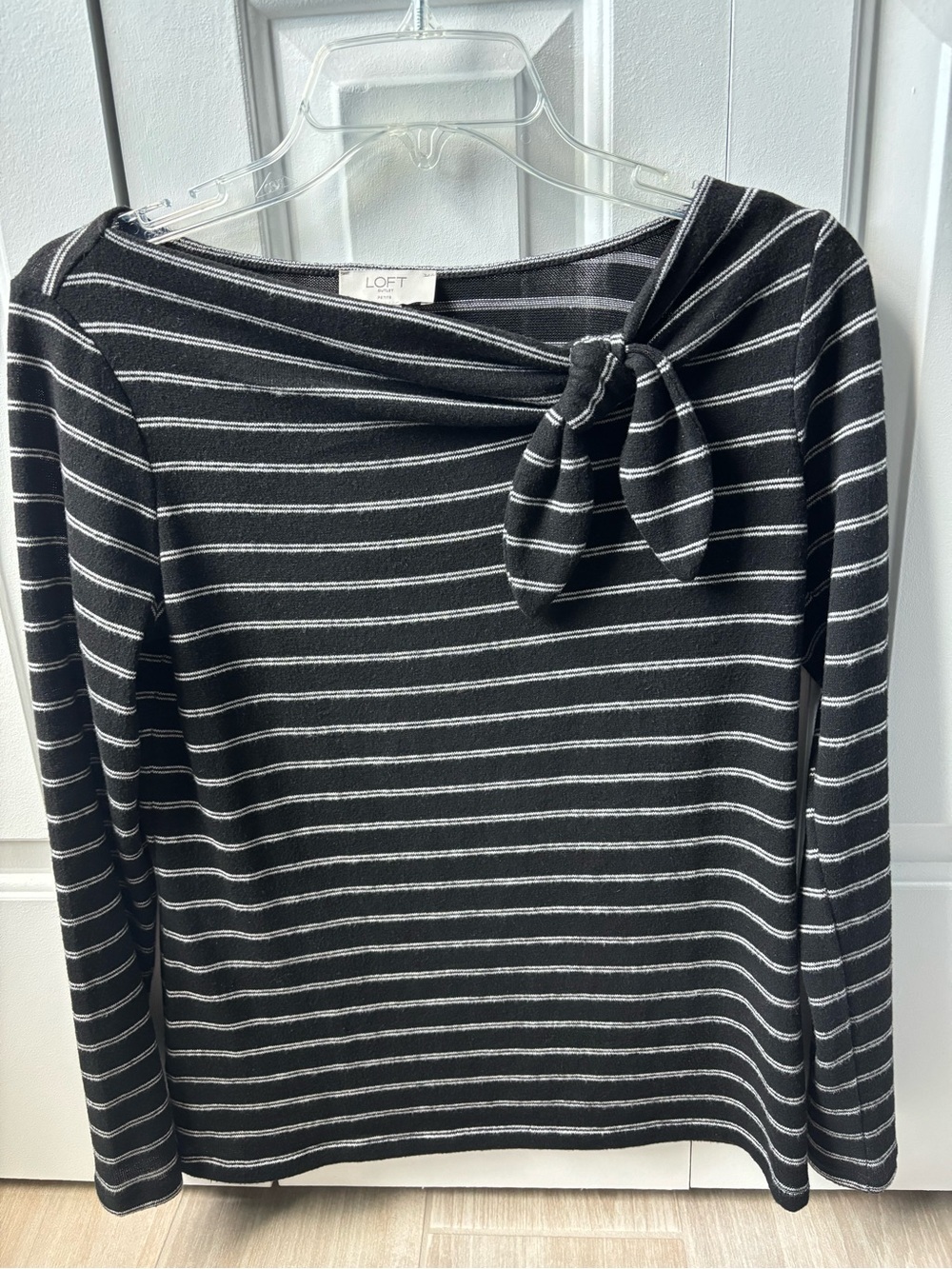 LOFT Outlet Small Petite Black & White Striped Tie Detail Sweater